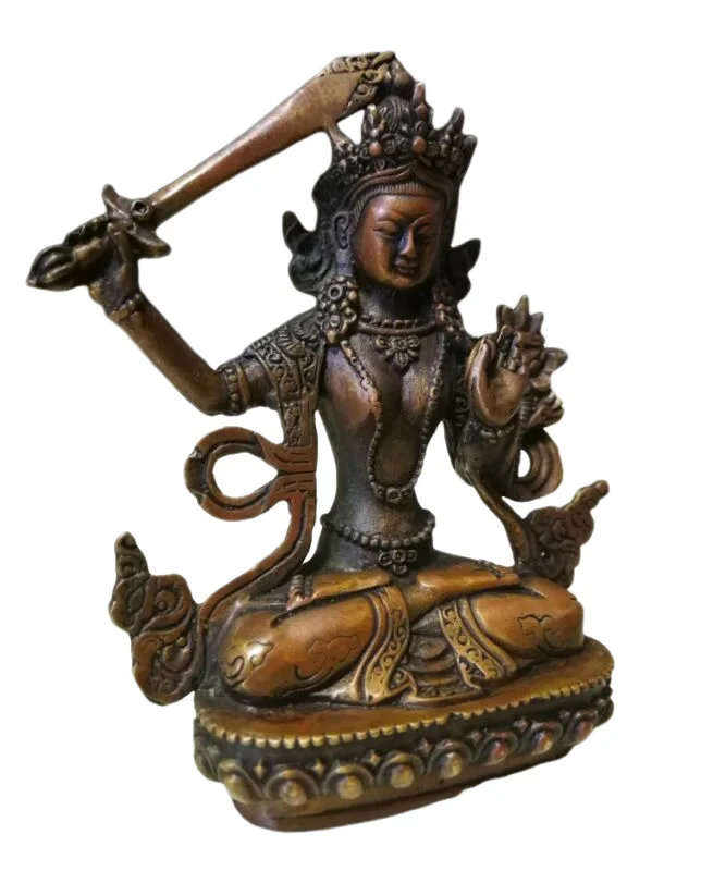 Старая тибетская Бронзовая статуя Будды квань-Инь Манджушри