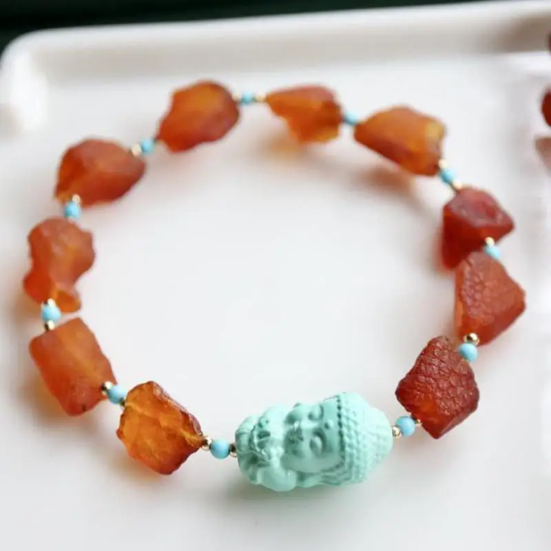 

100% натуральный Балтийский Янтарный опущенный браслет из драгоценного камня ручной работы, бусины Будды для детей, оригинальные браслеты из...