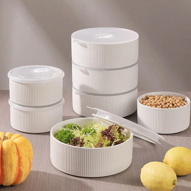 

New Nordic Style Portable Fresh-keeping Bowl Lunch Box Ceramic Bowl with Lid Bento Heating Fresh-keeping Box Noodle Kitchen