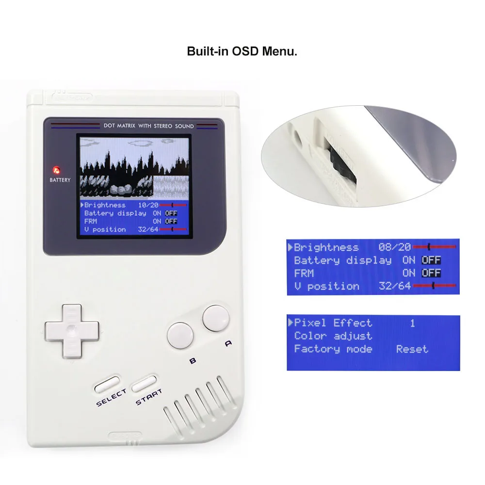 Фото Для Game Boy DMG GB DMG V5 Ultra IPS LCD экран с динамиком, FRM, регулируемое вертикальное положение изображения. №2