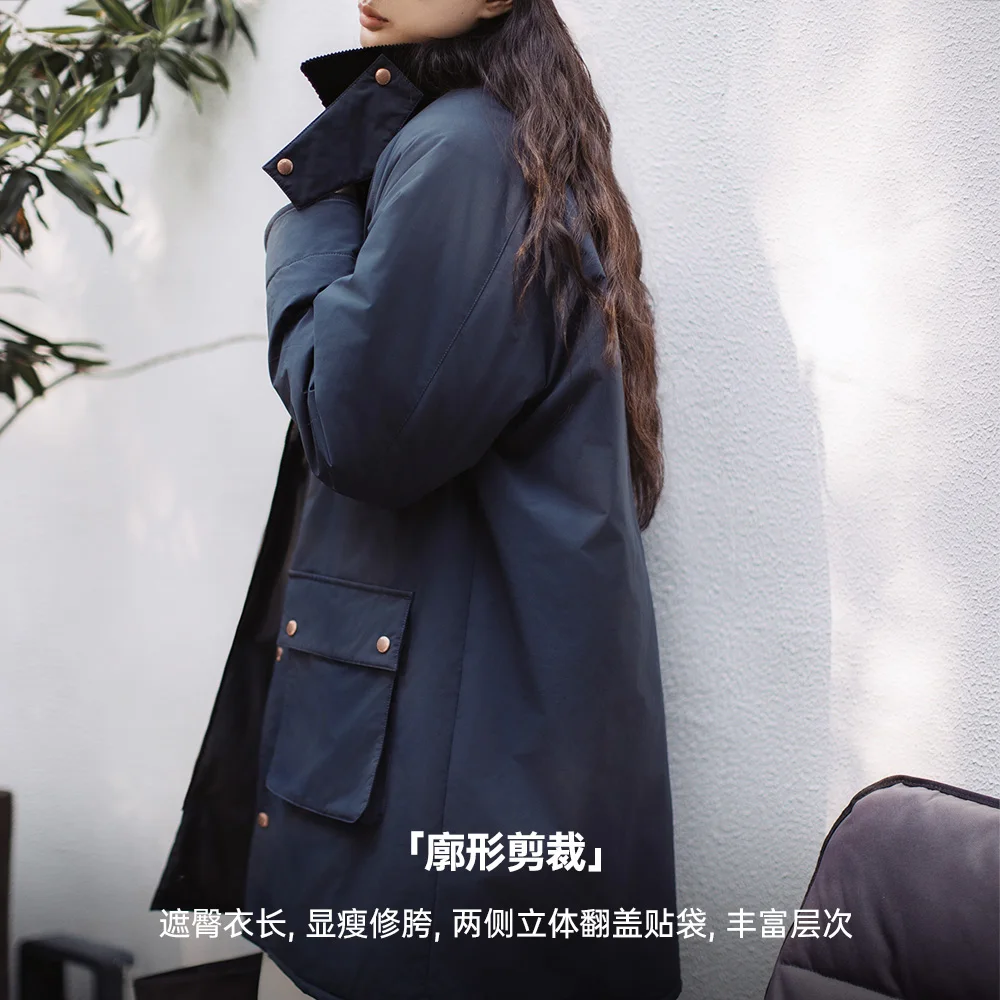 Женское вельветовое пальто средней длины с хлопковой подкладкой