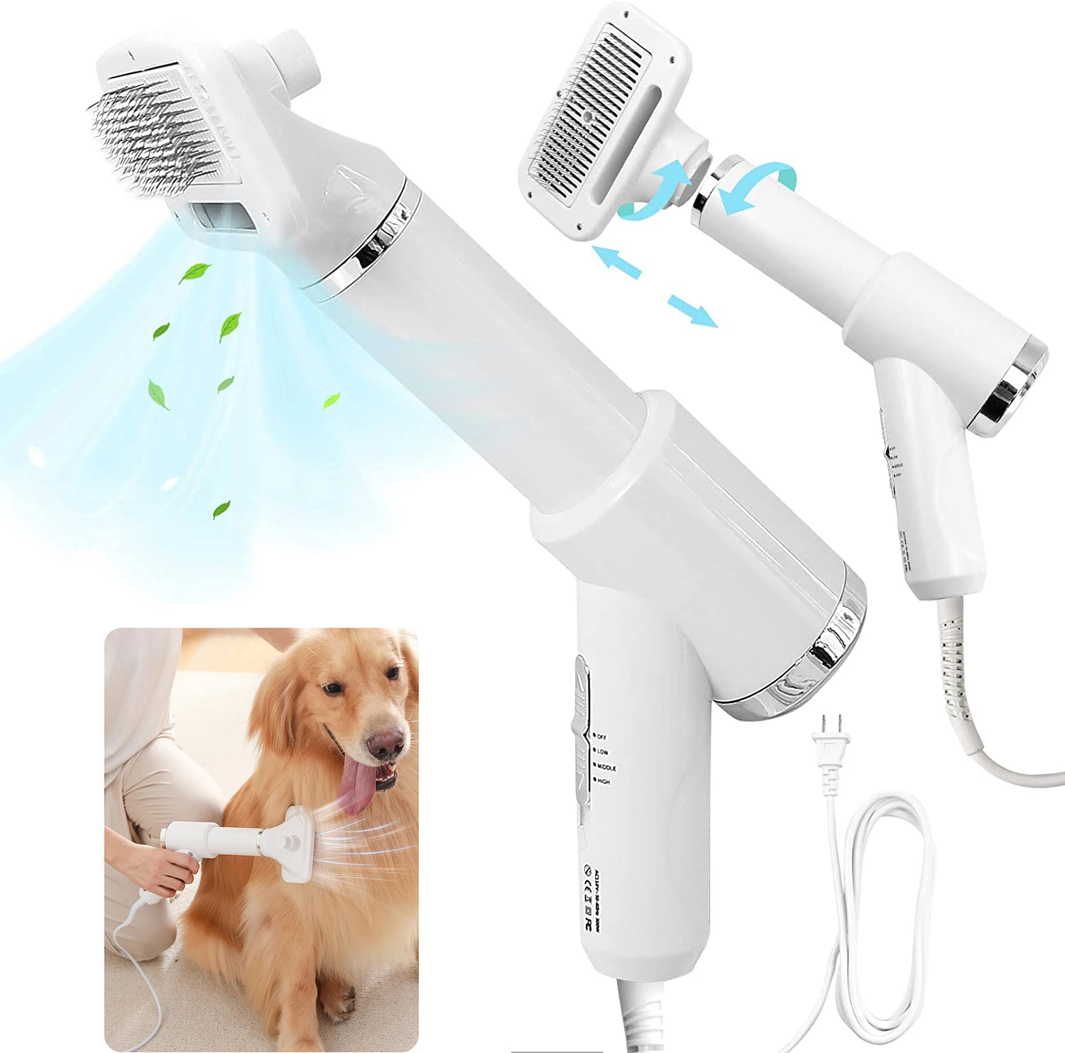 

Dog Hair Dryer Brush Pet Grooming Hair Dryer with Slicker Brush One-Key Hair Removal Dog Blow Dryer for Small Medium Dogs Cats