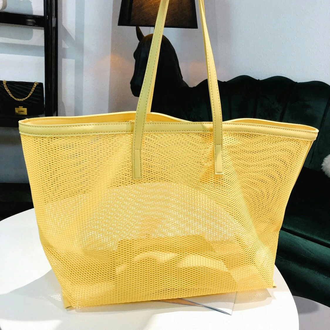 

Beach Mesh Tote Bag Casual Tote Bag Hobo Women Foldable Shoulder Bag For Beach Picnic Vacation