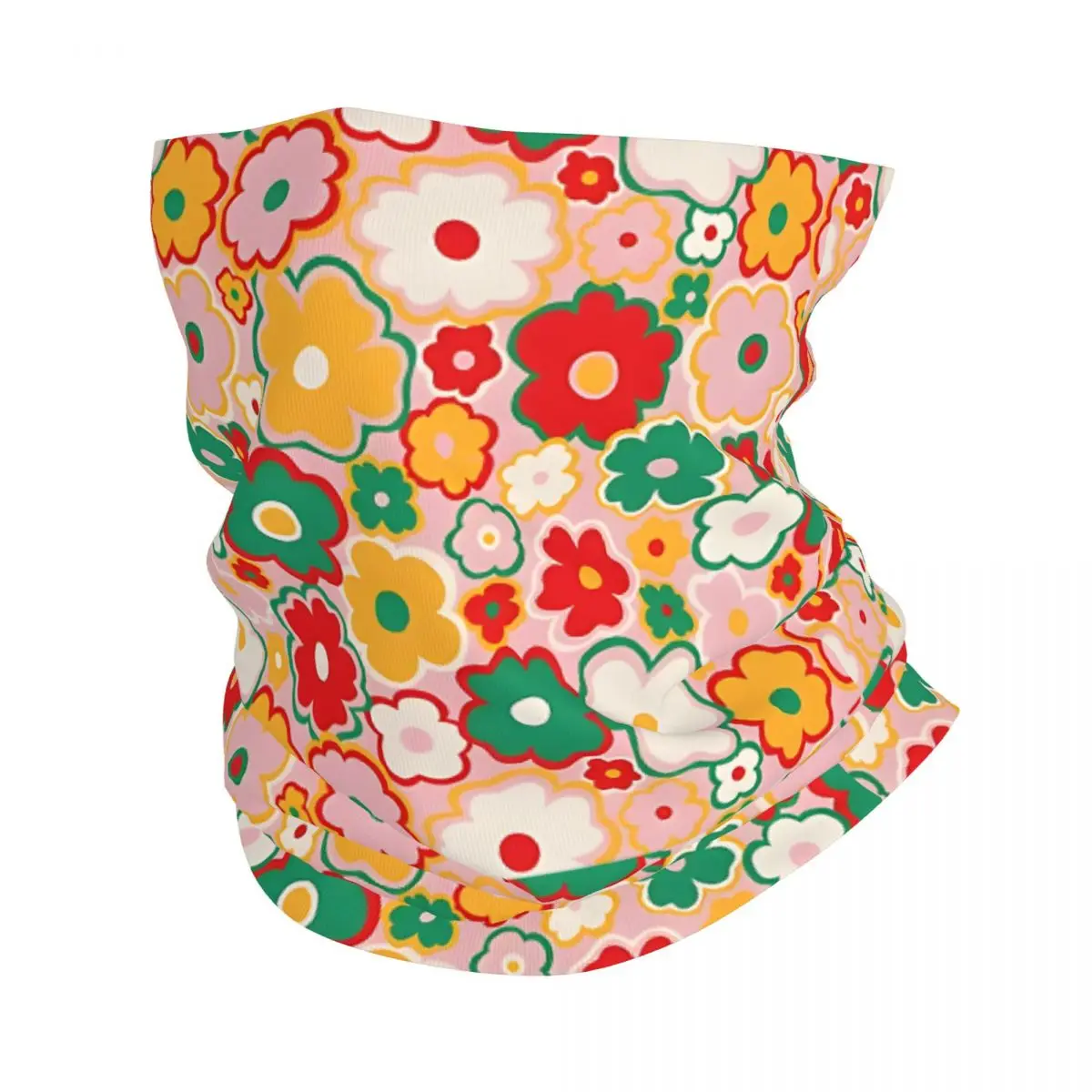 Бандана с цветочным узором красного зеленого и розового цветов воротник белый