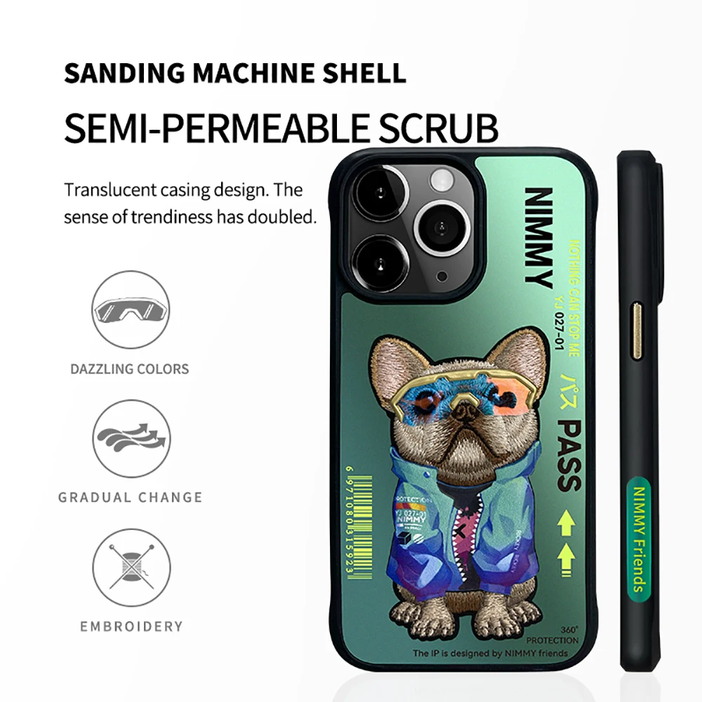 

Luxury Gradient Pet Animal Case for iPhone 14 Pro Max Phone Cases Original Shockproof Back Cover embroidery Coque cute cat dog