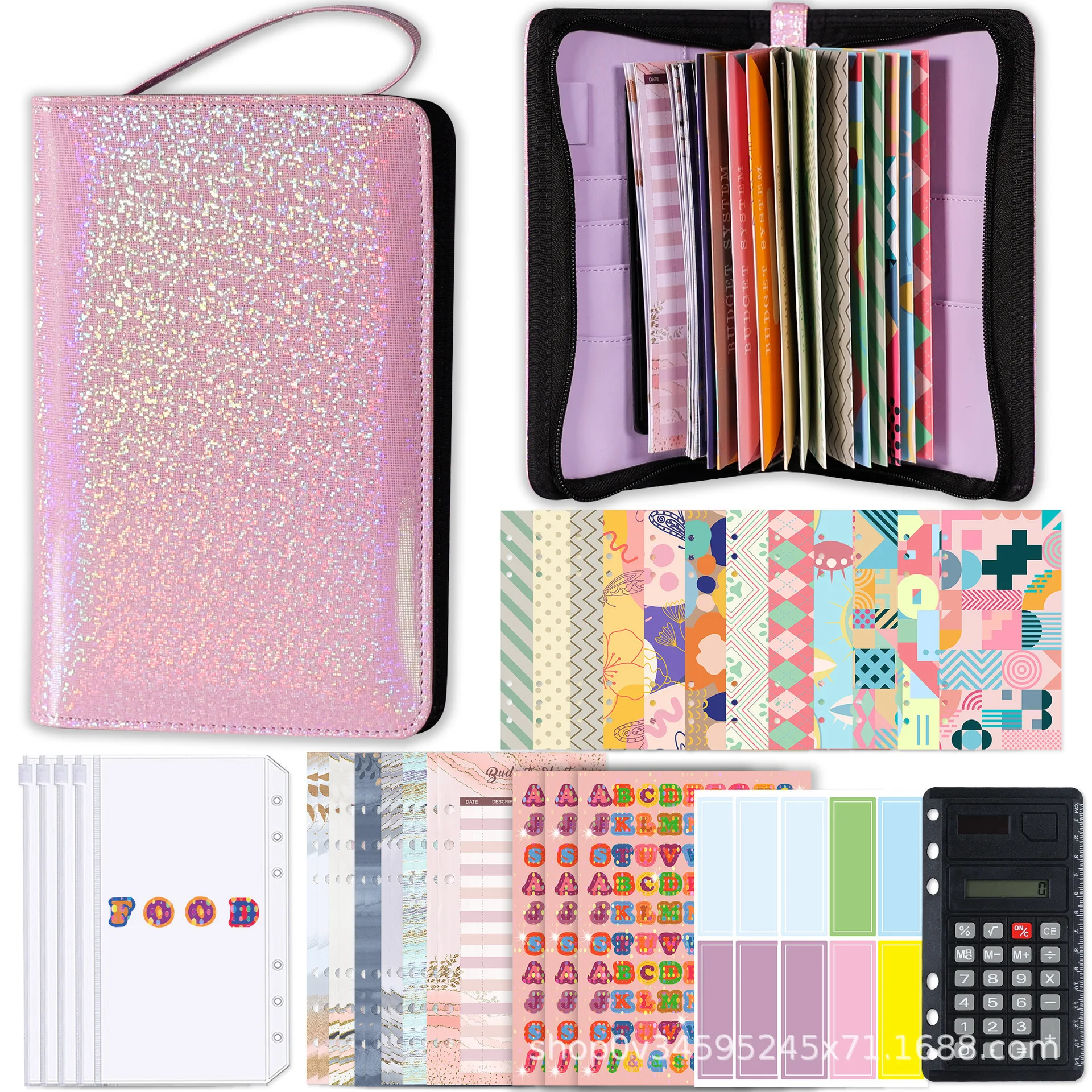 A6 Colourful Notebook Multifunctional PU Portable Zipper Bag Cash Budget Book Budget Envelope Loose-leaf Bookkeeping Notebook