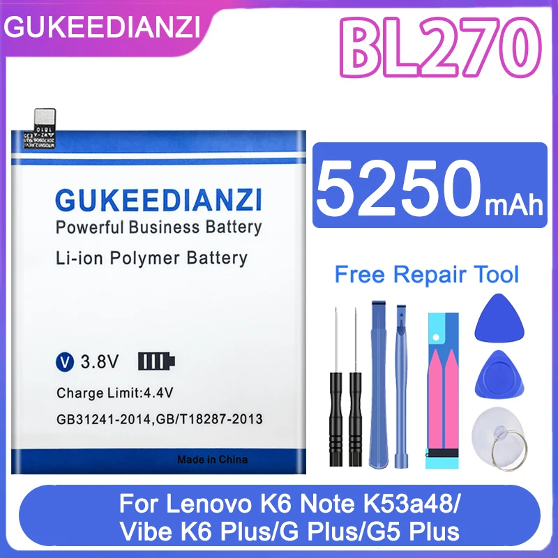 Аккумулятор GUKEEDIANZI BL270 BL273 5750 / 5250 мАч для Lenovo K6 Note K53a48 Vibe Plus K6Plus G G5 (Dual DIM) - купить по