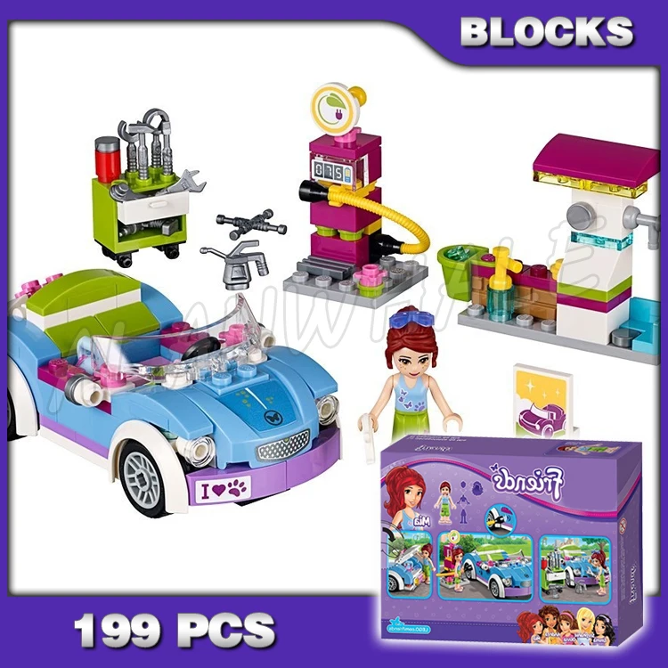 

199pcs Friends Heartlake Mia's Roadster Opening Trunk Gas pump Washing station 10544 Building Blocks Sets Compatible With Model