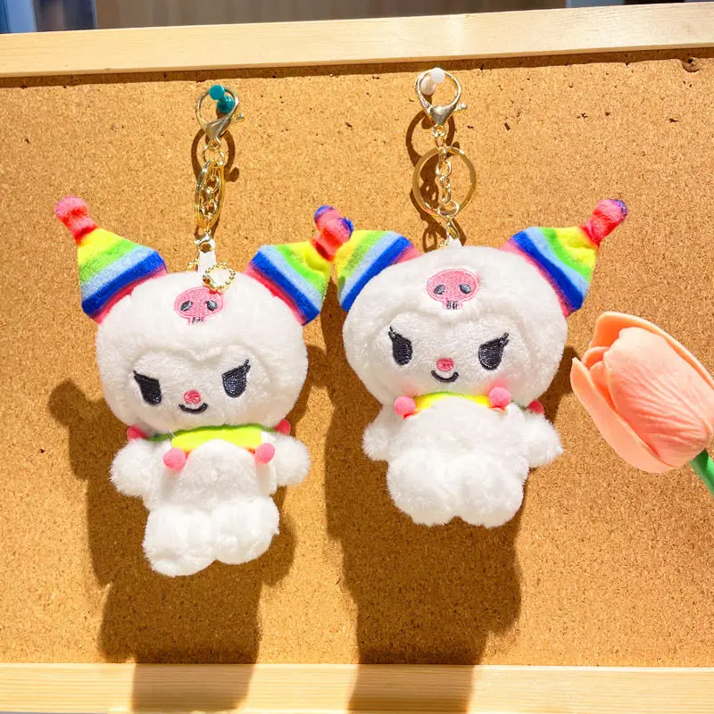 

Sanrio Kuromi Rainbow Ear Keychain Cartoon Plush Doll Pendant Stuffed Toy Super Cute Backpack Pendant Doll Keychain Holiday Gift