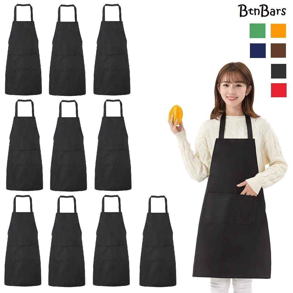 

10 Pack Apron with Pockets for Men Women Restaurant Chef Aprons Kitchen Accessories Barista Catering Baking Bulk Bib One Size