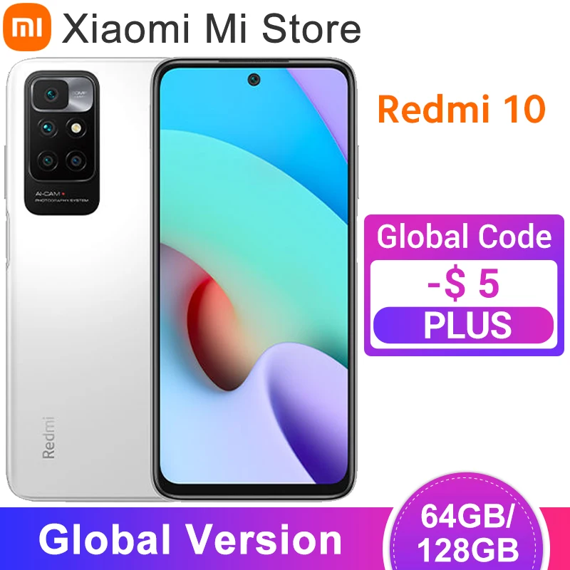 Kup 2022 Wersja Globalna Xiaomi Redmi 10 Smartphone 64GB 128GB MediaTek Helio G88 Octa Core 50MP AI Quad Camera 90Hz Wyświetlacz FHD