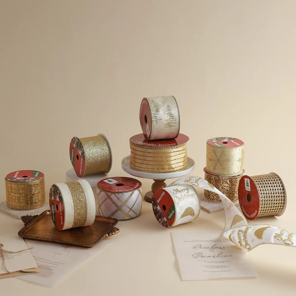 Новогодние ленты 10 ярдов имитация конопли материал золотого банта проводные