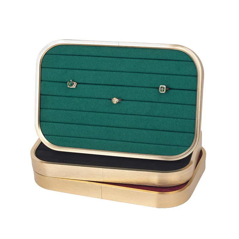 

Metal Microfiber Gold Edge Jewelry Display Trays For Femal Ring Earring Pendent Jewellery Holder Green Trays