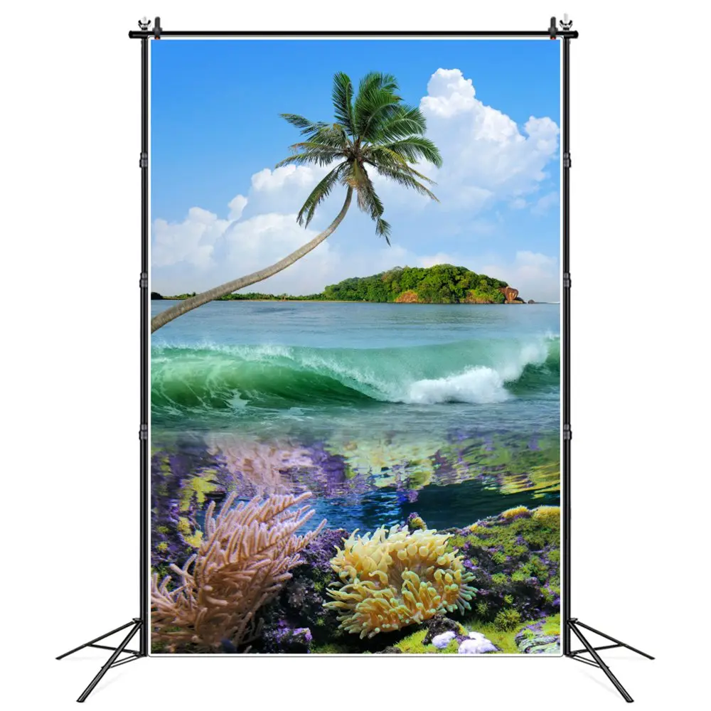 

Ocean Waves Under Water Rocks Corals Birthday Party Decoration Photography Backdrops Stand Children Palm Tree Seabed Backgrounds