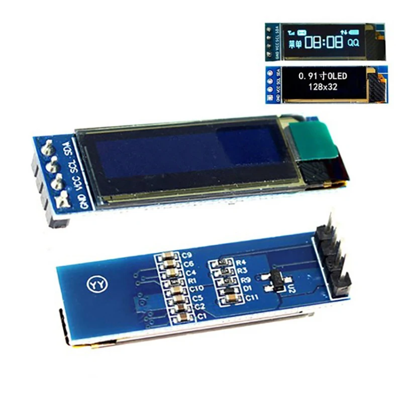 

Модуль OLED-дисплея 0,91 дюйма, IIC SSD1306, драйвер органического светодиода 128x32, постоянный ток 3,3 В ~ 5 В для Arduino ESP32 AVR PIC STM32 для Raspberry Pi