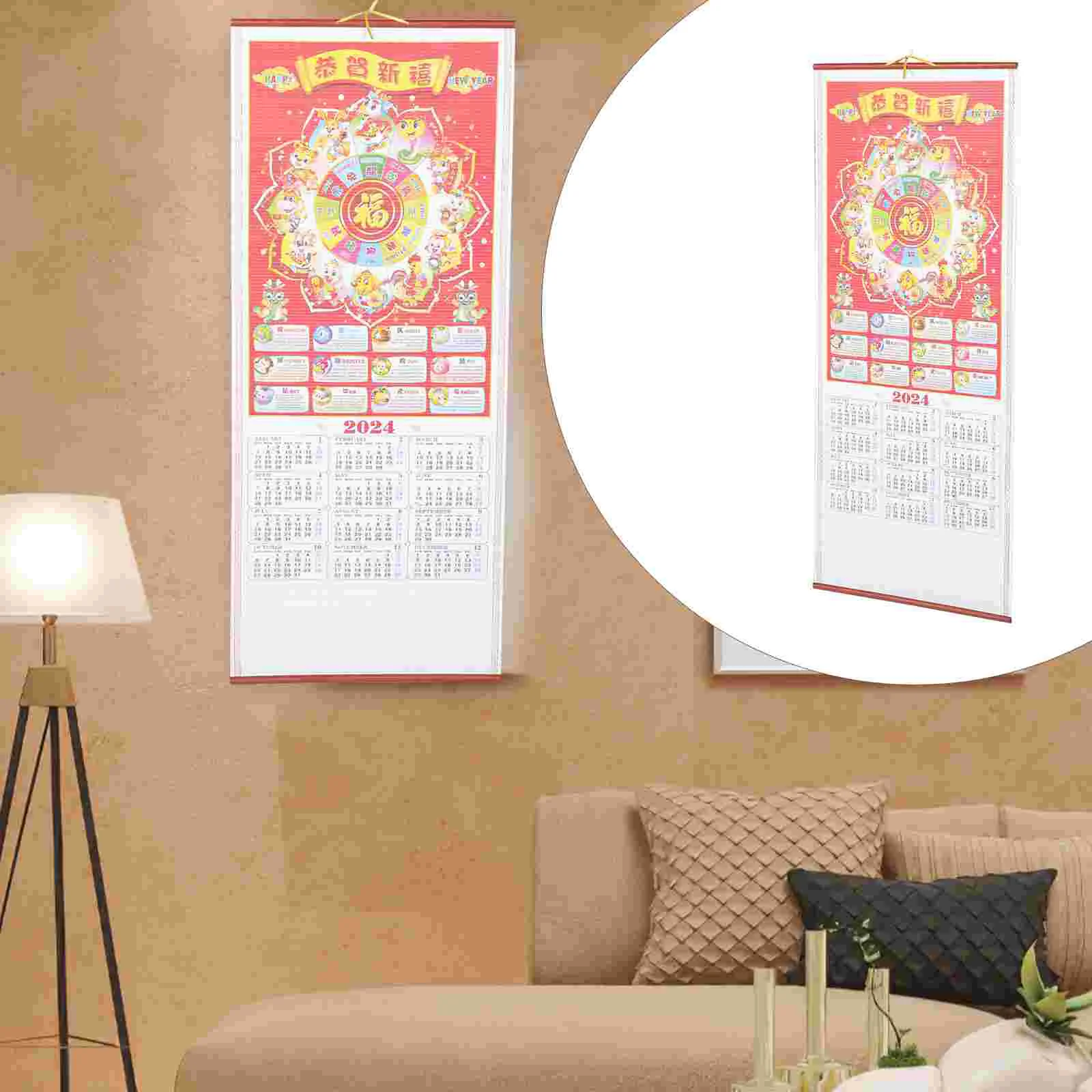 

2024 Zodiac Wall Calendar Desktop Decor Chinese New Year Lunar Calendars Planner Paper Office Yearly