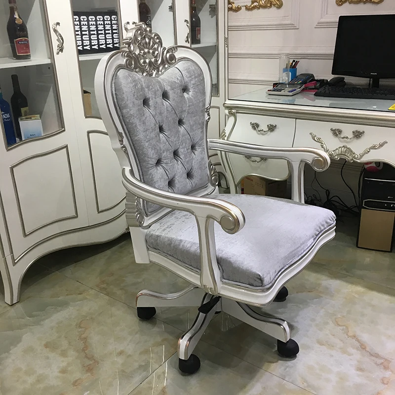 

Neoclassical book chair gray solid wood European model room small family office chair swivel chair computer chair furniture