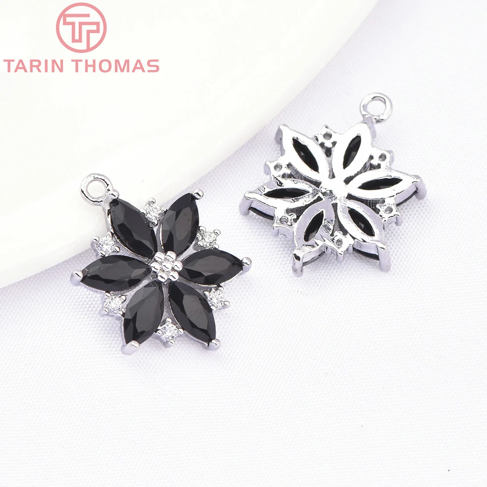 (9064) 4 шт. 13 5x17 5 мм 24-каратное золото латунь с цирконом подвески в форме цветка