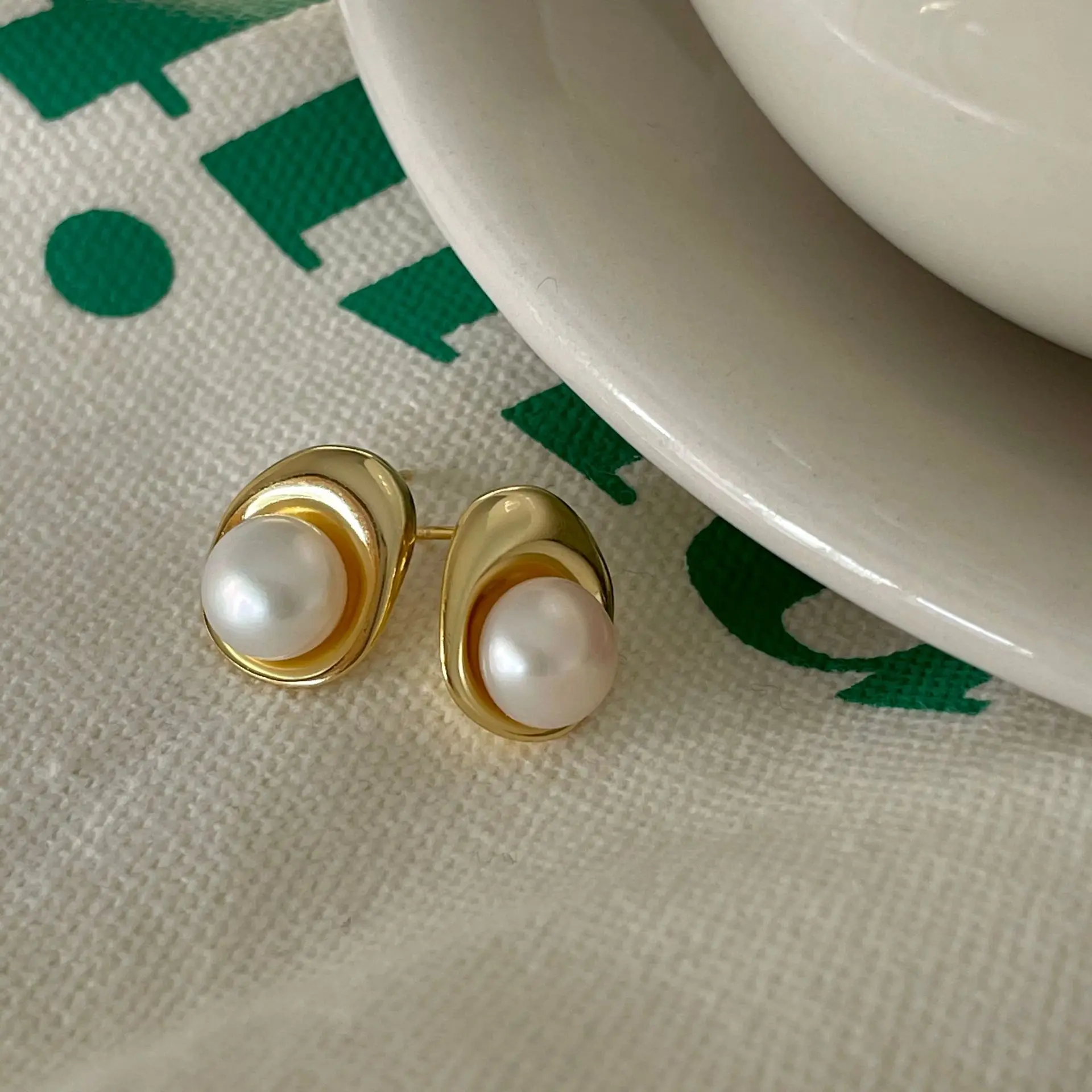 

925 Sterling Silver Earrings for Women Teen Girl Freshwater Pearl Irregular Geometric Stud Earings Korean Style Cute Jewelry