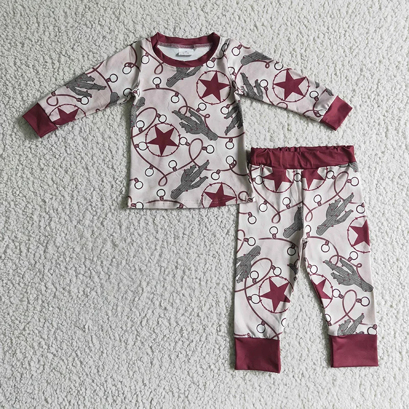 

Baby Boy Christmas Lights Stars Sleepwear Long Sleeve Western Cactus Shirt Pants Infant Kid Set Children Pajamas Nightclothes