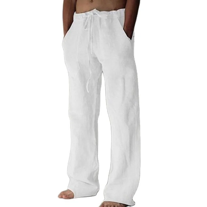 

Casual Cotton Linen Pants Men's Solid Daily Wear Loose Soft Linen Trousers Plus Size 5XL Drawstring Sweatpants Men Wide Leg Pant