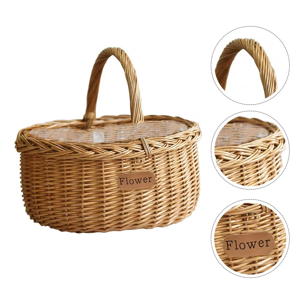 

Portable Shopping Basket Woven Baskets Wicker Food Basket Rattan Basket Picnic Storage Basket Wicker Weave Woven Gift Basket
