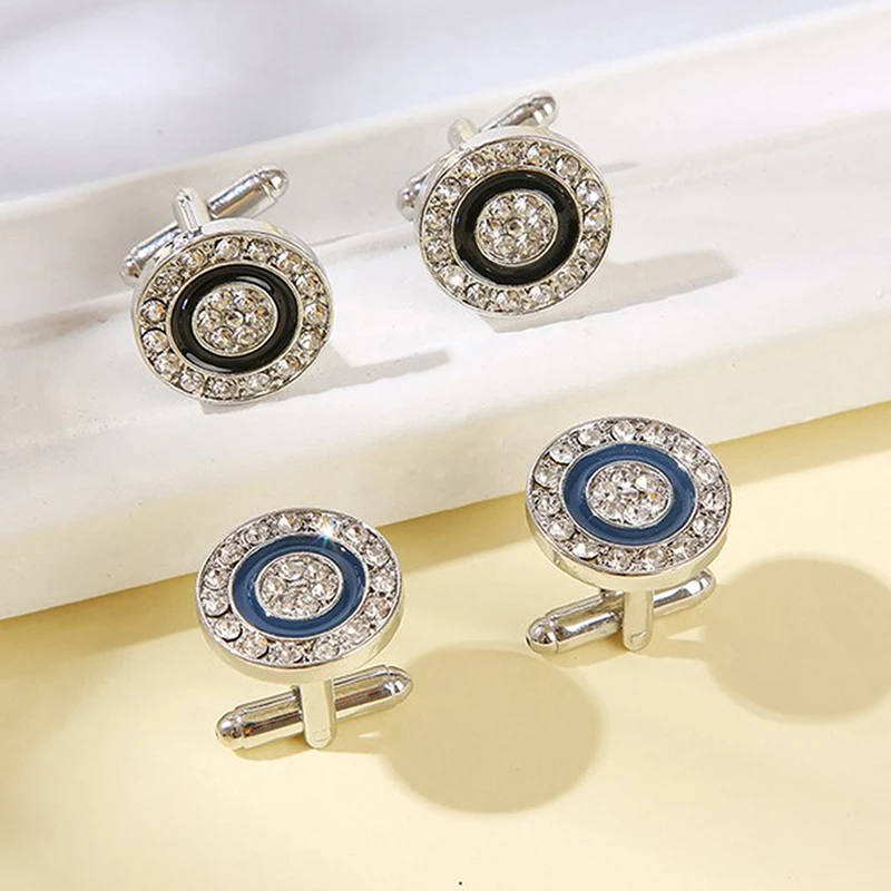 

1pair New Round Blue Crystal Zircon Cufflinks Fashion Men's Shirt Rhinestones French Cufflinks