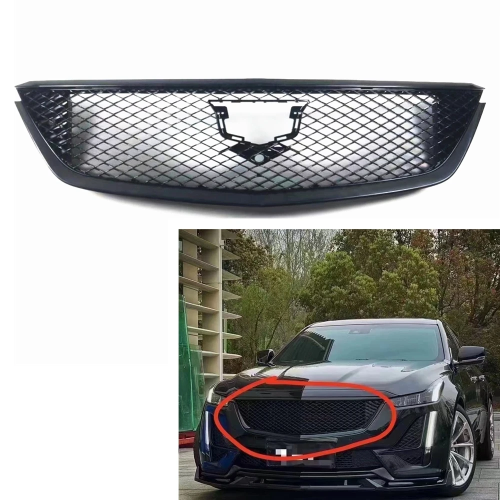 

Car Front Grille Center Grill Upper Bumper Hood Mesh Grid Auto Kit Honeycomb Look For Cadillac CT5 2019 2020 2021