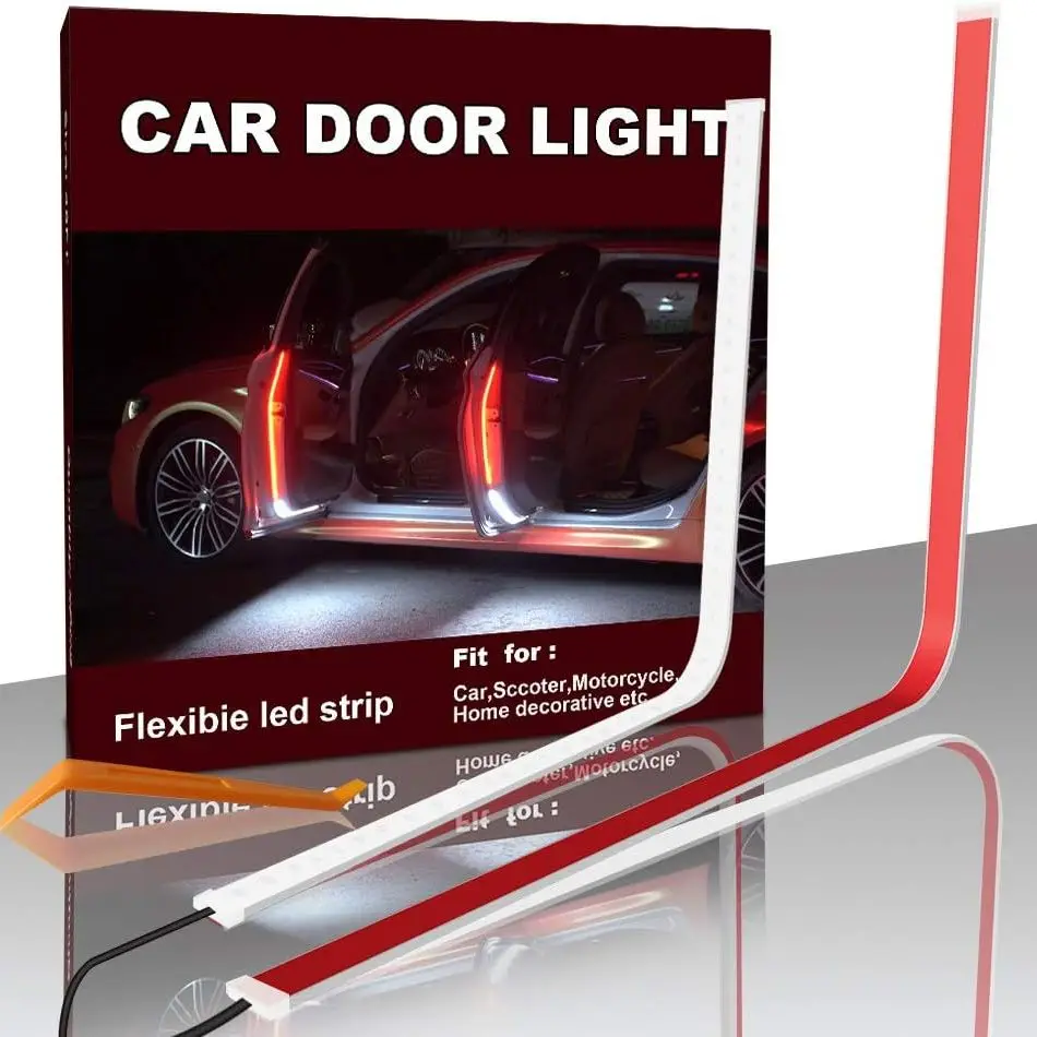 

2Pcs Car Door Warning Light 12V 120cm LED Lights Strips Strobe Dual Color Emergency Strobe Safety Lamps
