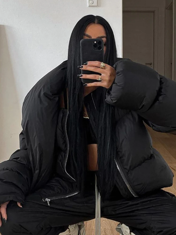 Simenual Solid Oversized Winter Coat for Women Warm Scarf Collar Buttons Puffer Jacket Casual Streetwear Cotton-padded Outwear