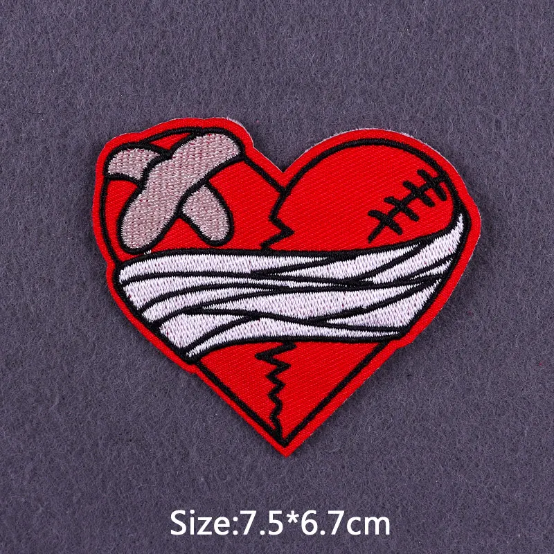 Gem Heart Sticker Embroidered Patches Clothing Badges Hippie Red Heart Human Organs Patch Iron on Patches On Clothes Stripes images - 6