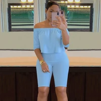 two piece casual solid suits off shoulder crop top skinny shorts set 2022