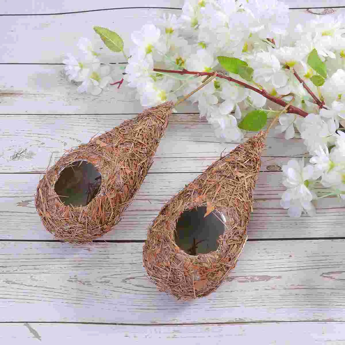 

Bird Nests Grass Hand Woven Birdhouses Bird Wildlife Care House Hanging Bird Hut for Bird Habitat （ 2pcs ）
