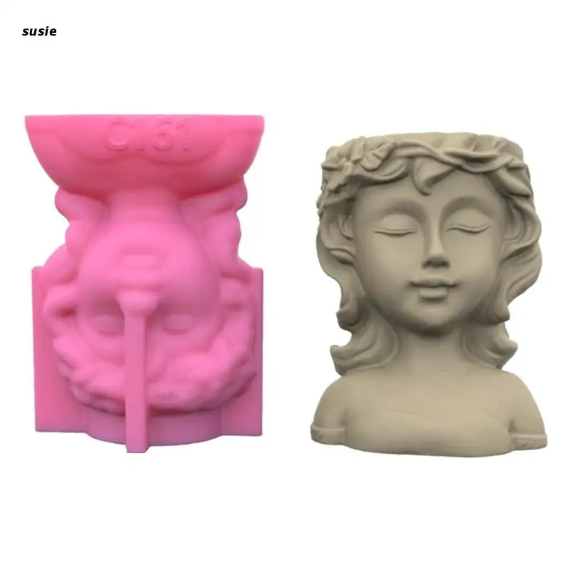 

X7YA DIY Silicone 3D Goddess Flower Pot Storage Box Mold for Succulent Plants Decor