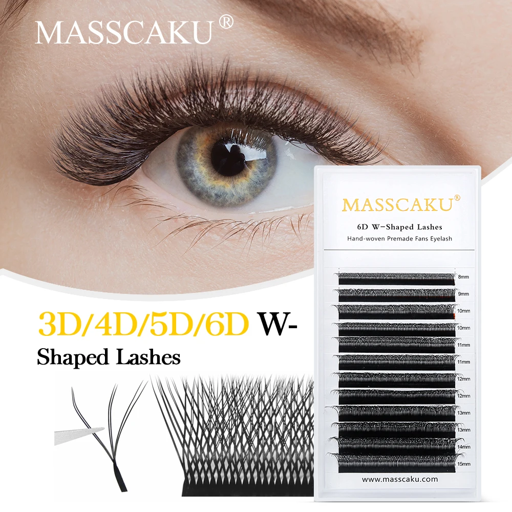 

MASSCAKU 3D W Shaped Large Bundle 4D 5D 6D Premade Volume easy Fans Eyelash Extensions Natural Soft and Light False Eyelashes