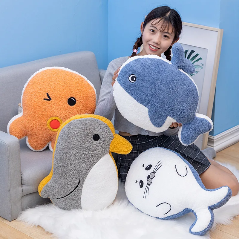 

40/45/50cm Soft Ocean Series Animal Pillow Stuffed Plush Seal Penguin Dolphin Toy Doll Kids Accompany Doll Gifts Sleepy Cushion