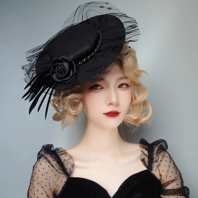 

Halloween Cosplay Headwear Decor Banquet Hat Fascinators Hat Veil Mesh Tophat