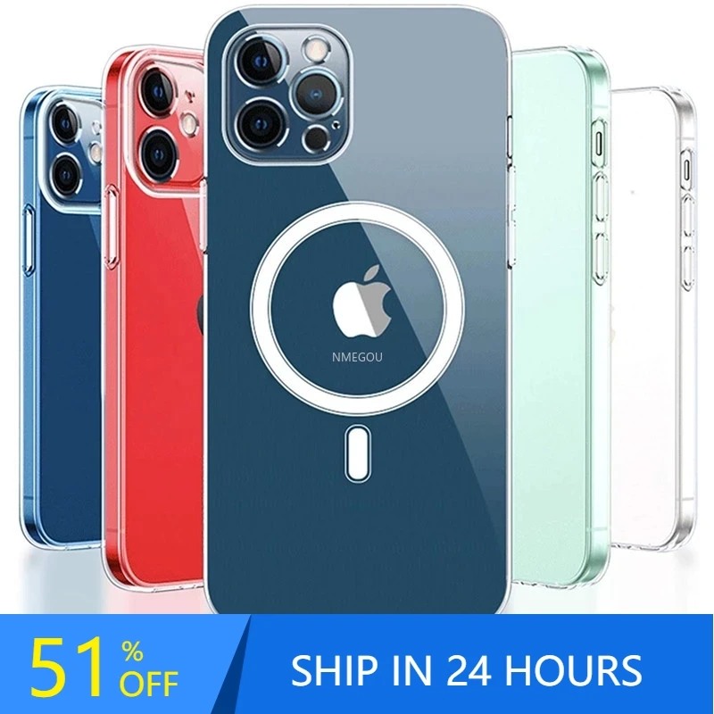Ультрапрозрачный Магнитный круглый чехол Magsafing для IPhone 12 11 Pro Max Mini XS XR X 8 Plus SE2 SE 2020 I