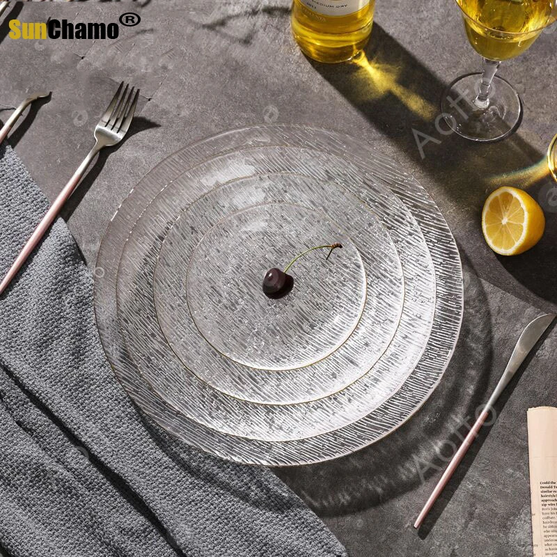 

Sunchamo Glass Fruit Plate Transparent Crystal Creative Decoration Home Salad Snack Fruits Hotel Cold Dish Western Plates Gifts
