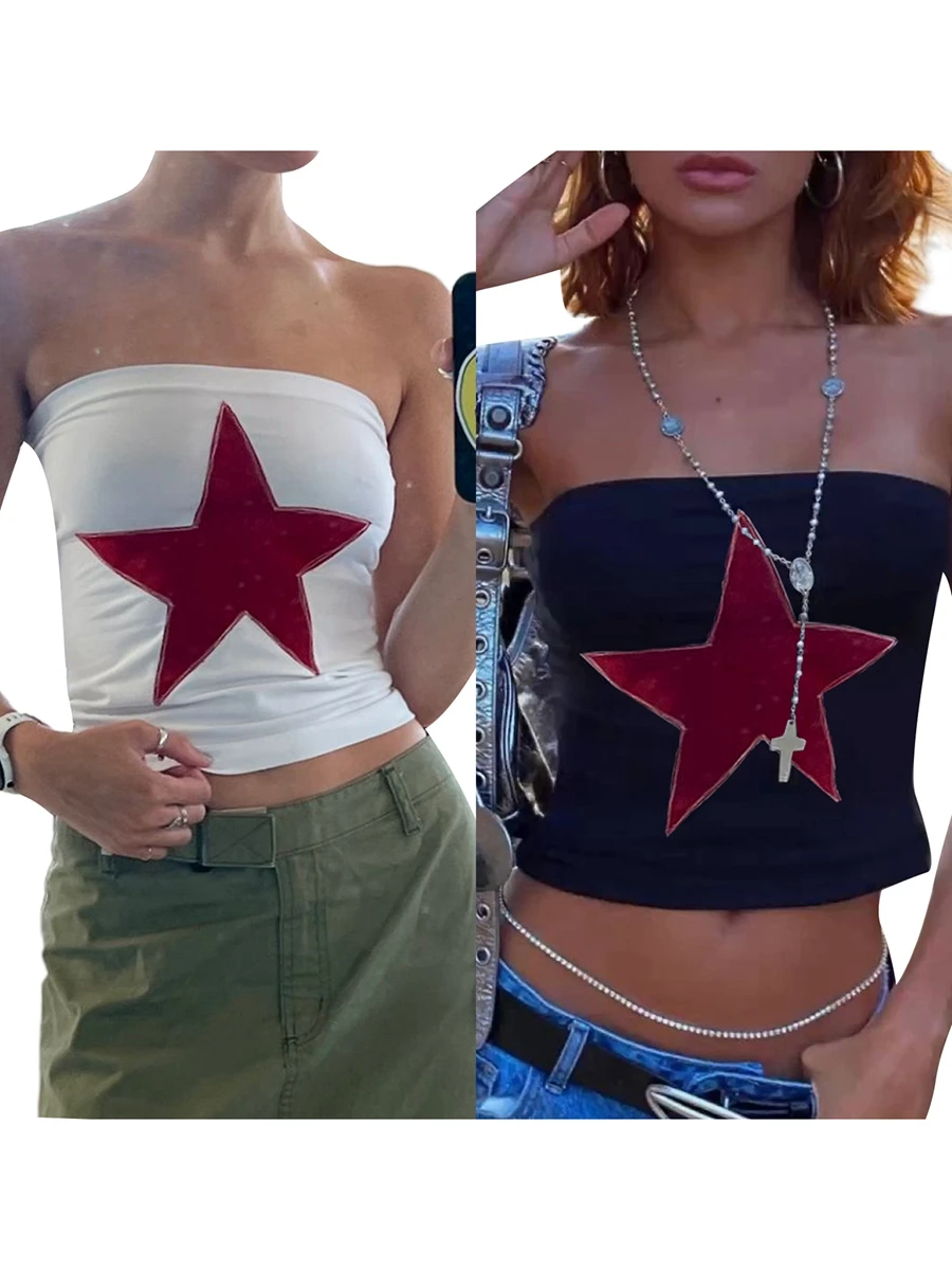 Женский топ-труба с принтом звезд Y2k летний топ без рукавов графическим в стиле