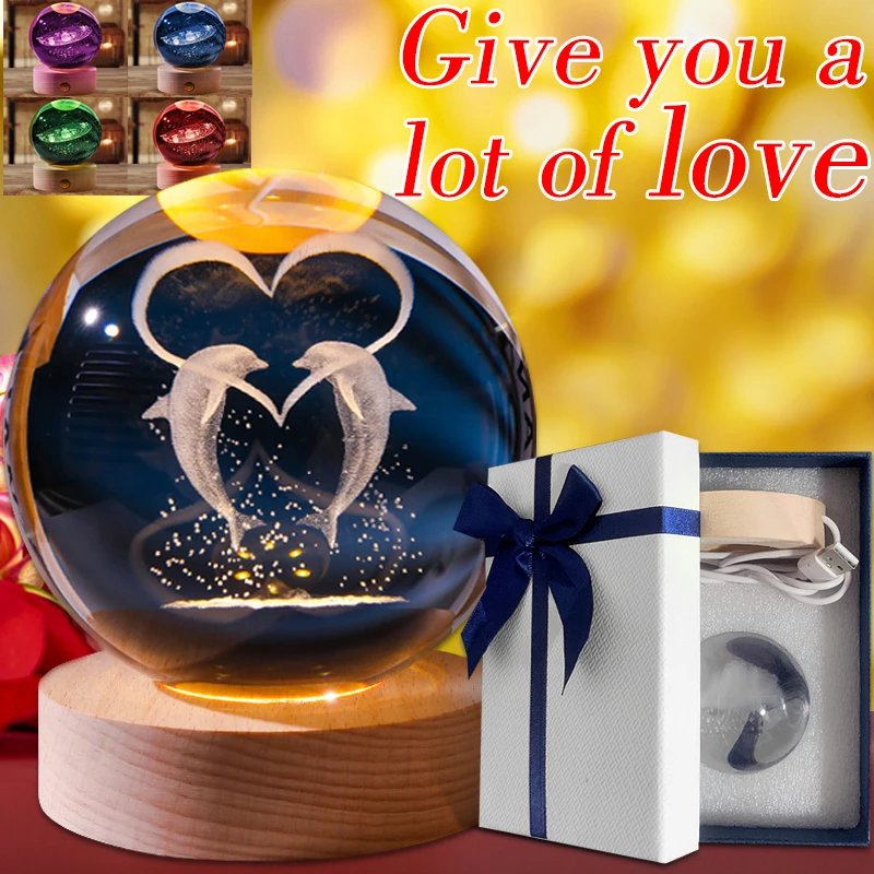 

3D Glowing Crystal Ball Night Lights Unique Glowing Planetary Projection Lamp Warm Bedside Light New Year Valentines Day Gifts