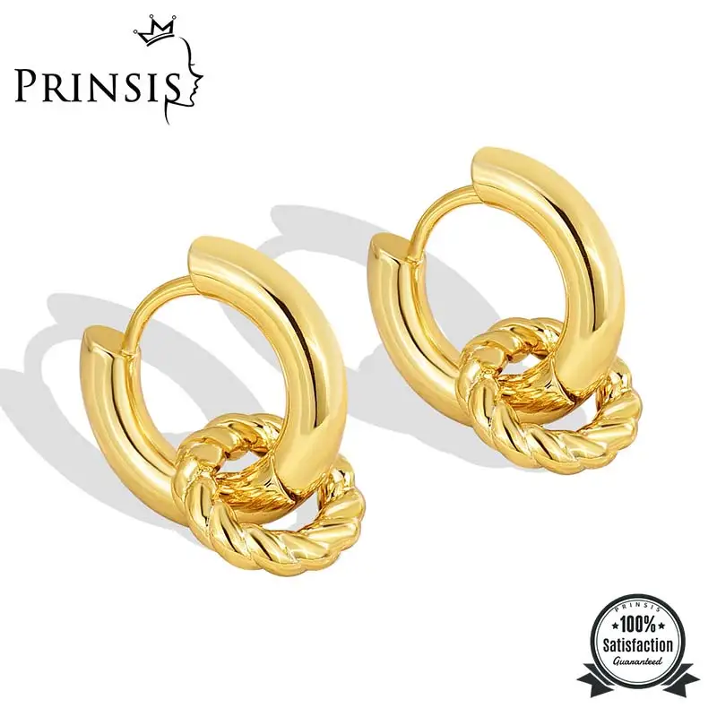 Женские Модные витые серьги-кольца PrinSis, ретро двойные круглые Роскошные серьги-кольца, женские серьги-кольца для девушек, модель P070