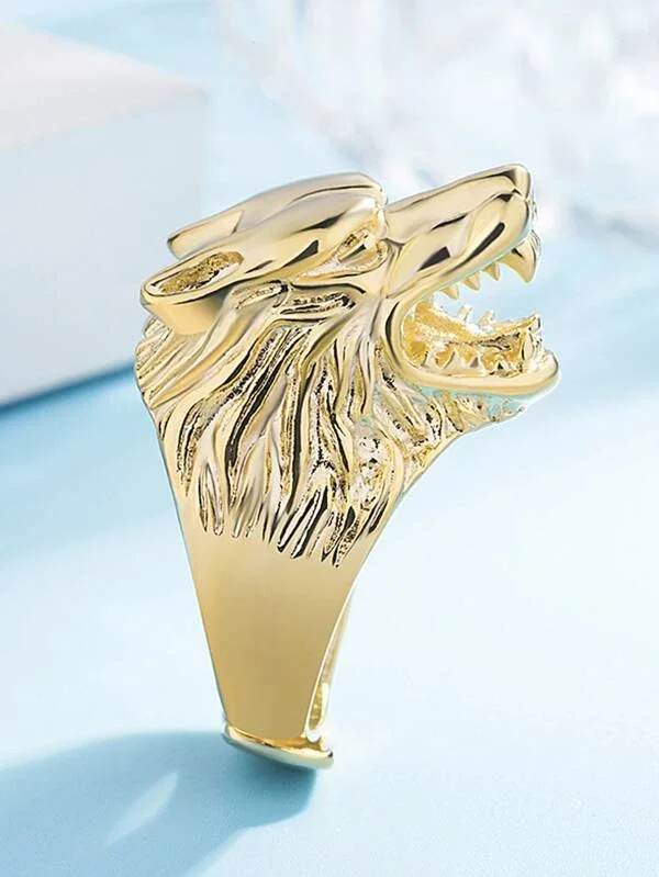 

Unisex Wolf Head Decor for Men Women Gold Silver Black Adjustable Animal Open Ring for Friends