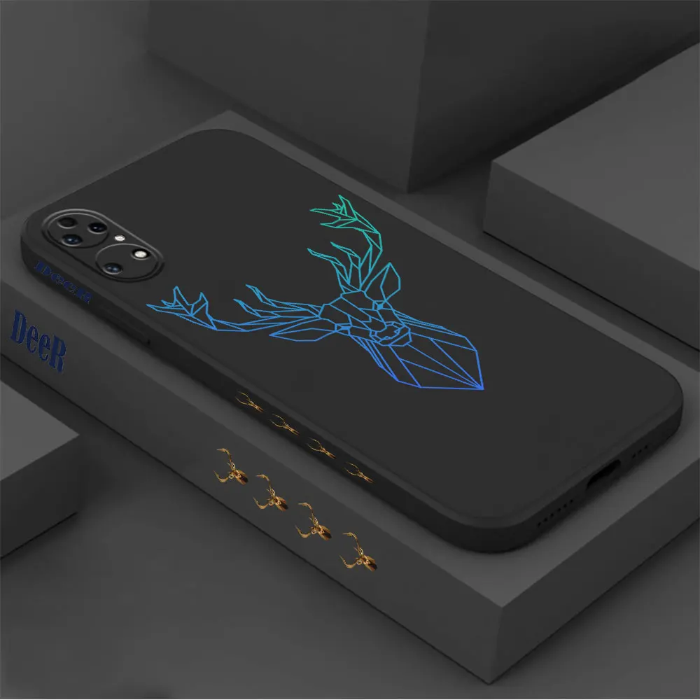 Starry Elk Deer Phone Case For Huawei P60 P50 P40 P30 P20 Mate 50 40 30 20 20X 10 Colour Liquid Silicone Cover Funda Cqoue Capa