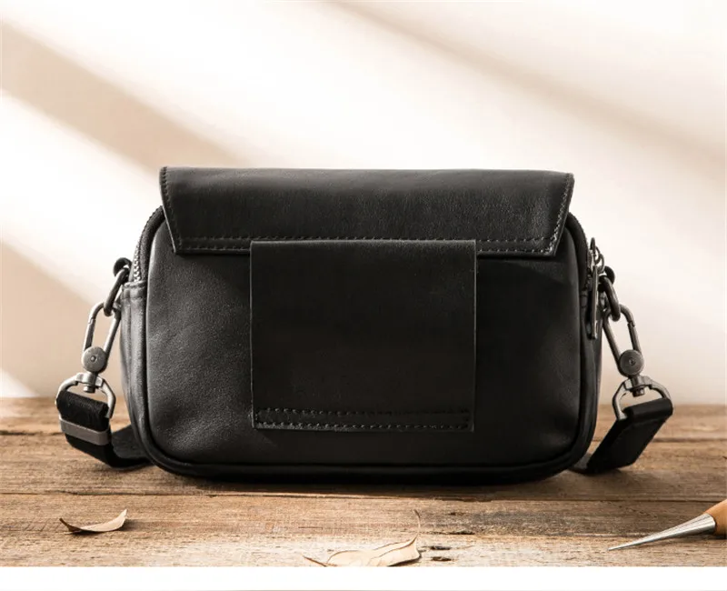 Casual luxury genuine leather men's black shoulder bag handmade designer outdoor high quality real cowhide crossbody bags Youth