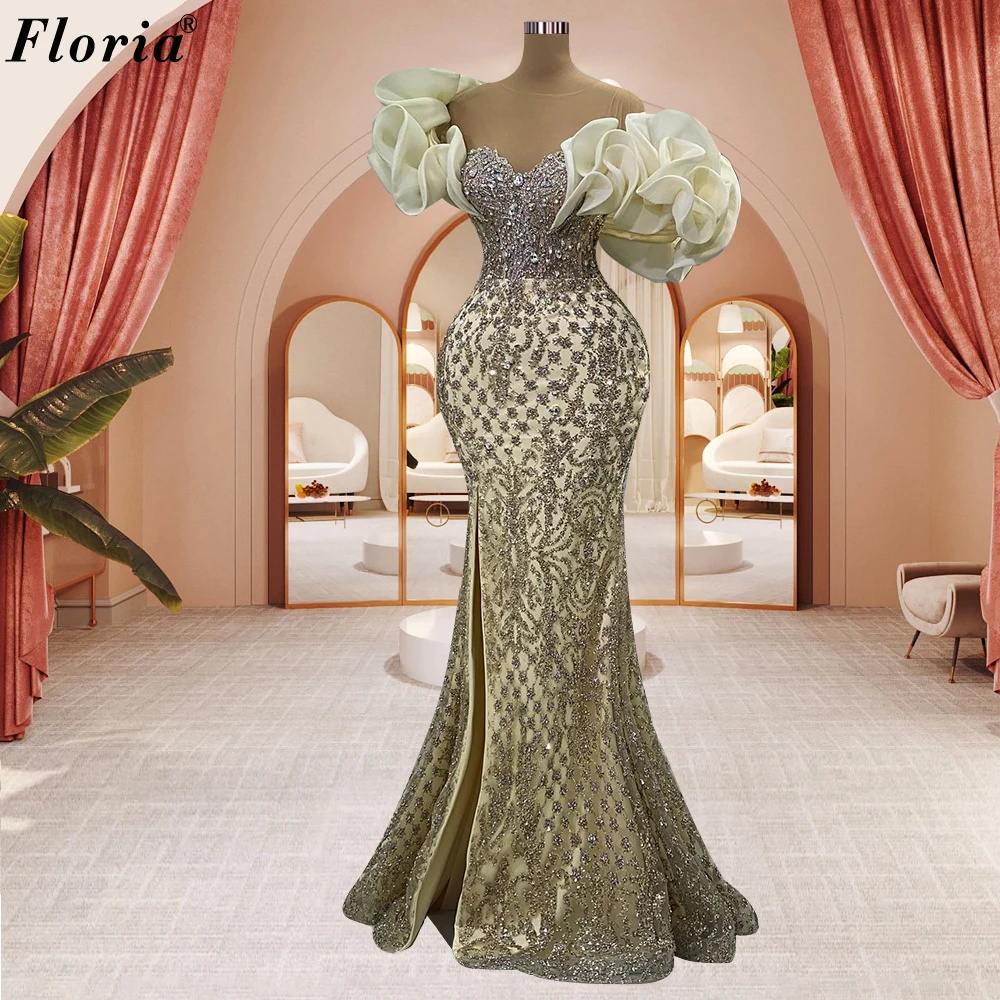 

Light Champagne Sequined Celebrity Dresses Mermaid Designer Evening Gowns With Crystals Vestidos Para Photography Dresses Custom