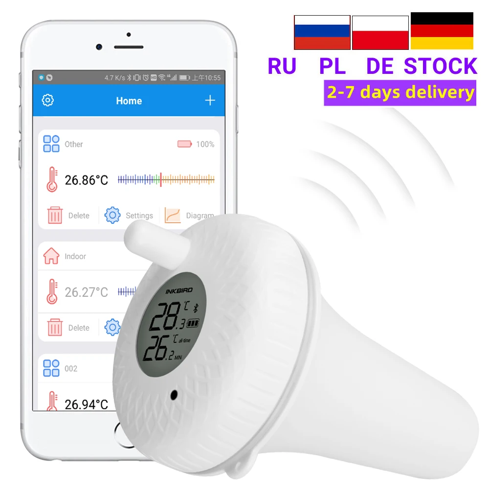 

INKBIRD Wireless Floating Pool Thermometer IBS-P01B Swim SPA Pond Tub Waterproof Digital Floating Temperature Transmitter Meter