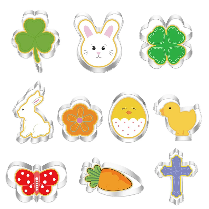 

10Pcs Stainless Steel Easter Biscuit Cuuter Easter Rabbit Eggs Carrot Cookie Mold Kitchenware Cookie Cutter DIY Baking Decor Hot