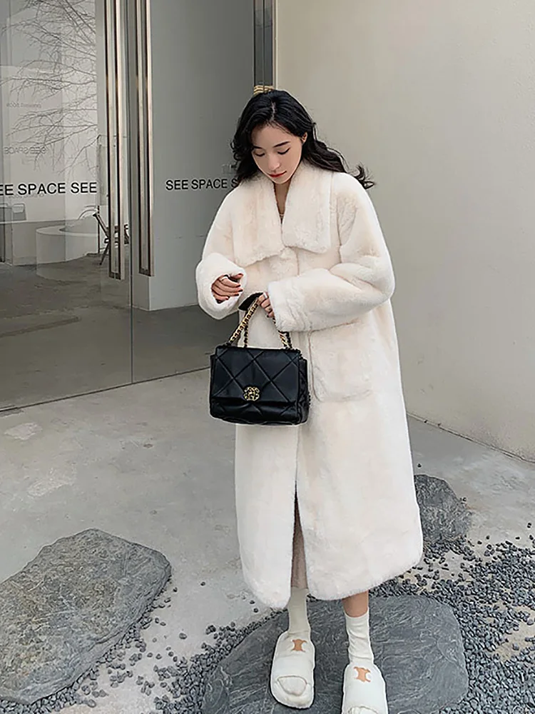 Eco-friendly Fur Coat Korean Style Women long Jacket Stand-up Collar Plush Fur Coat Thick Warm Faux Fur Jackets winter clothes