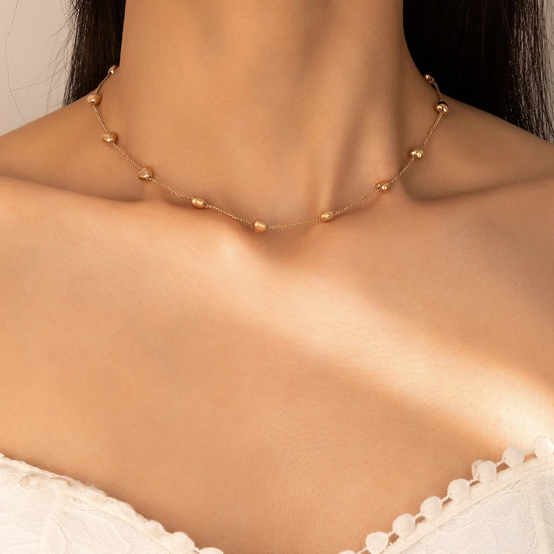 

Романтическое простое ожерелье HuangTang в форме сердца для женщин, очаровательное геометрическое Золотое сплав, регулируемое ювелирное издел...